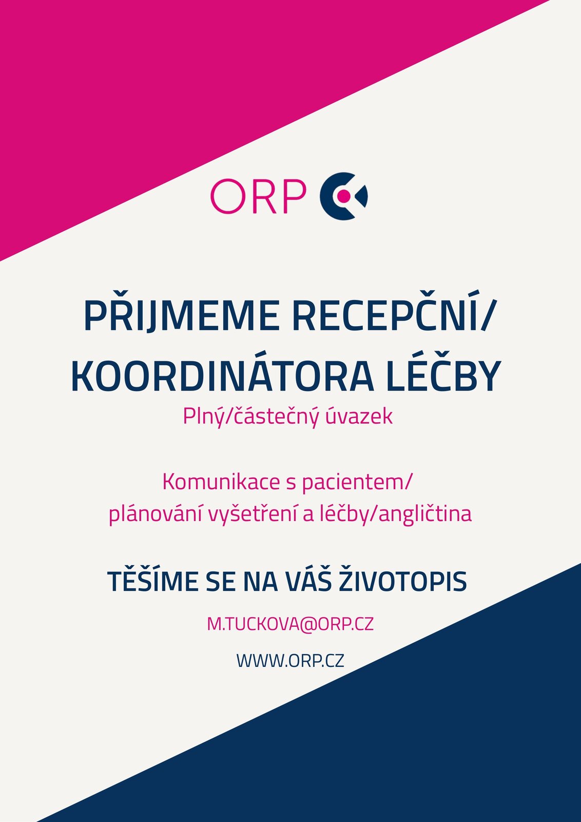 ORP Centrum inzerát recepční 2026 ORP Centrum inzerát recepční 2026